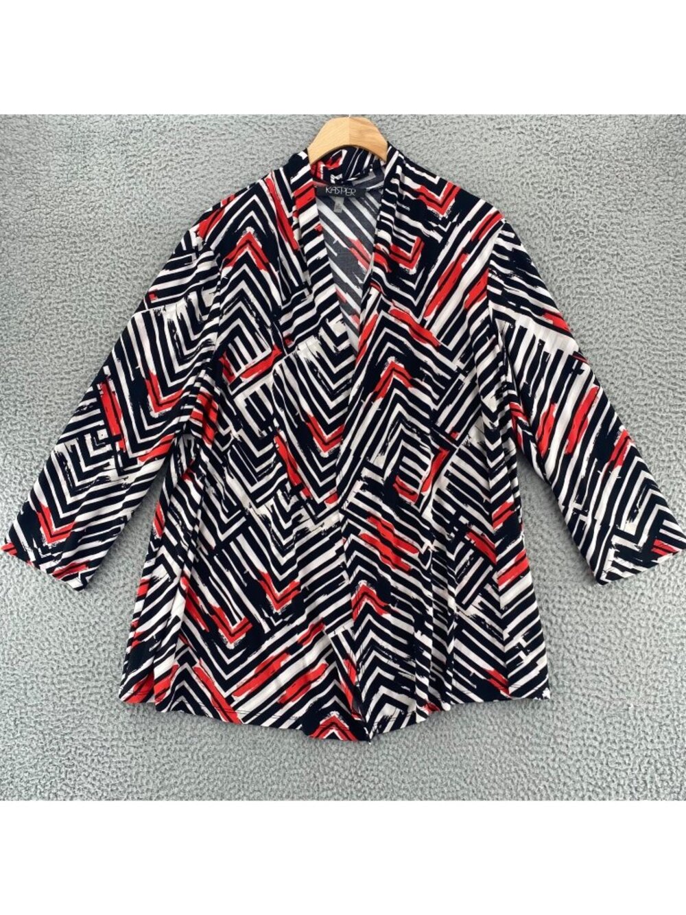 Kasper Sweater Womens Extra Large Red Pattern Cardigan Open Front Stretch Knit